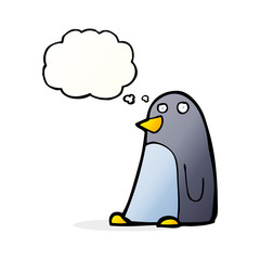 cartoon penguin with thought bubble