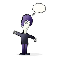 cartoon vampire man with thought bubble