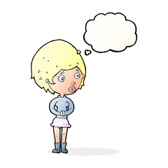 cartoon concerned woman with thought bubble