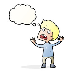 cartoon stressed boy with thought bubble