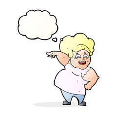 cartoon overweight woman with thought bubble