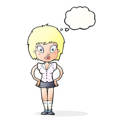 cartoon pretty girl with thought bubble