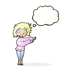 cartoon dancing woman with thought bubble