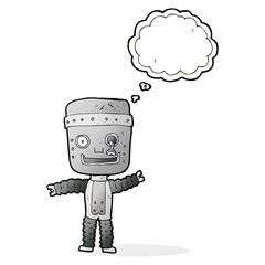 cartoon funny robot with thought bubble