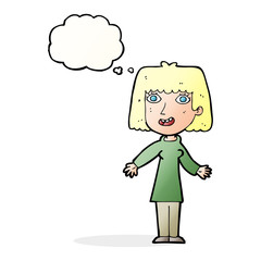 cartoon happy woman with thought bubble