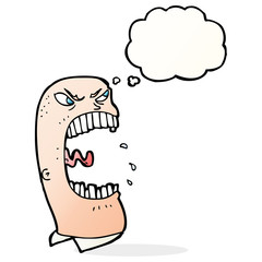 cartoon furious man shouting with thought bubble