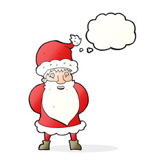 cartoon santa claus with thought bubble