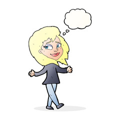 stress free woman cartoon with thought bubble