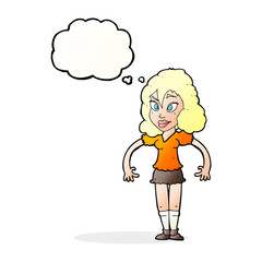 cartoon pretty woman with thought bubble