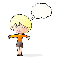 cartoon woman giving thumbs up with thought bubble