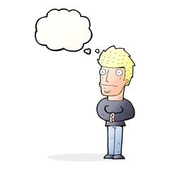 cartoon worried man with thought bubble