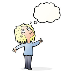 cartoon curious woman with thought bubble