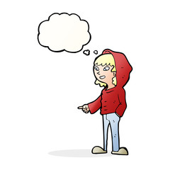 cartoon pointing teenager with thought bubble