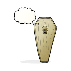 spooky cartoon coffin with thought bubble