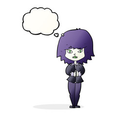 cartoon vampire woman with thought bubble