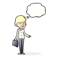 cartoon arrogant businessman pointing with thought bubble