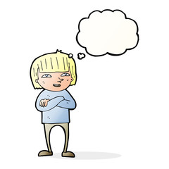 cartoon happy person with thought bubble