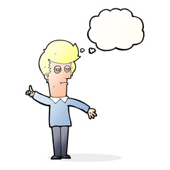 cartoon man narrowing eyes with thought bubble