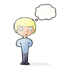cartoon curious boy with thought bubble