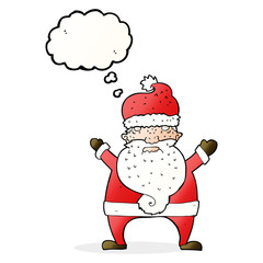 cartoon ugly santa claus with thought bubble