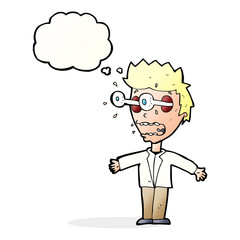 cartoon staring man with thought bubble