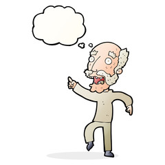 Fototapeta premium cartoon frightened old man with thought bubble