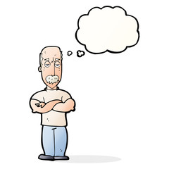 cartoon angry man with mustache with thought bubble
