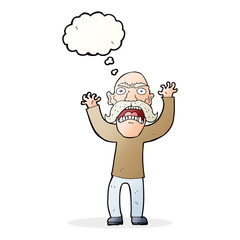 cartoon angry old man with thought bubble