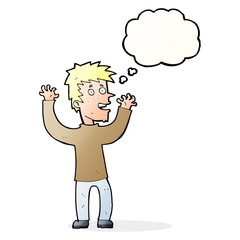 cartoon excited man with thought bubble