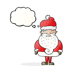 cartoon grumpy santa claus with thought bubble