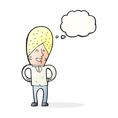 cartoon happy man with thought bubble
