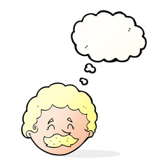 cartoon man with mustache with thought bubble