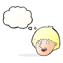 cartoon happy male face with thought bubble