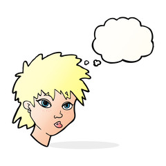 cartoon curious girl with thought bubble