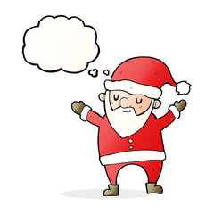 cartoon dancing santa with thought bubble