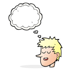 cartoon happy boy face with thought bubble