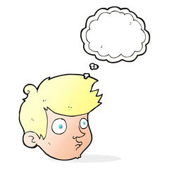 cartoon staring boy with thought bubble