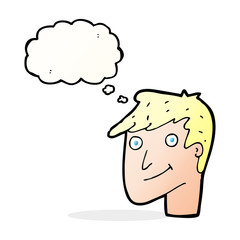 cartoon happy man with thought bubble