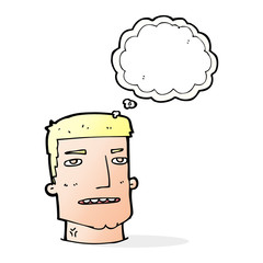 cartoon male head with thought bubble
