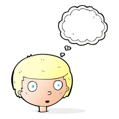 cartoon curious boy with thought bubble