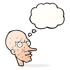 cartoon evil old man with thought bubble