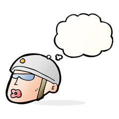 cartoon policeman head with thought bubble