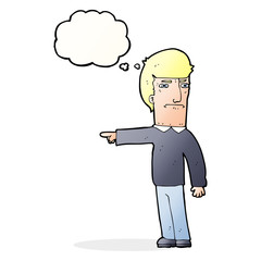 cartoon man pointing with thought bubble