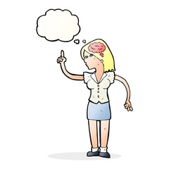 cartoon woman with clever idea with thought bubble