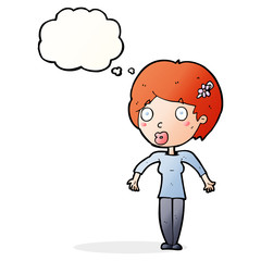 cartoon shocked woman with thought bubble