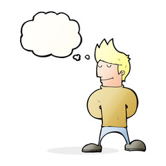 cartoon happy man with thought bubble