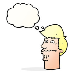 cartoon nervous man with thought bubble