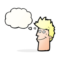 cartoon happy man with thought bubble
