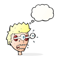 cartoon surprised man with eyes popping out with thought bubble