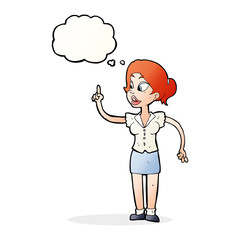 cartoon woman with great idea with thought bubble